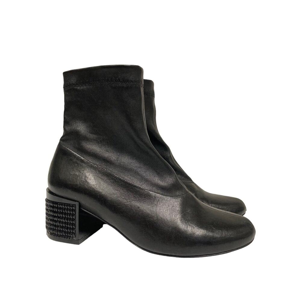 ROBERT CLERGERIE Black Leather Bead Studded Block Heel Ankle Booties Boots 37.5 - Picture 5 of 9